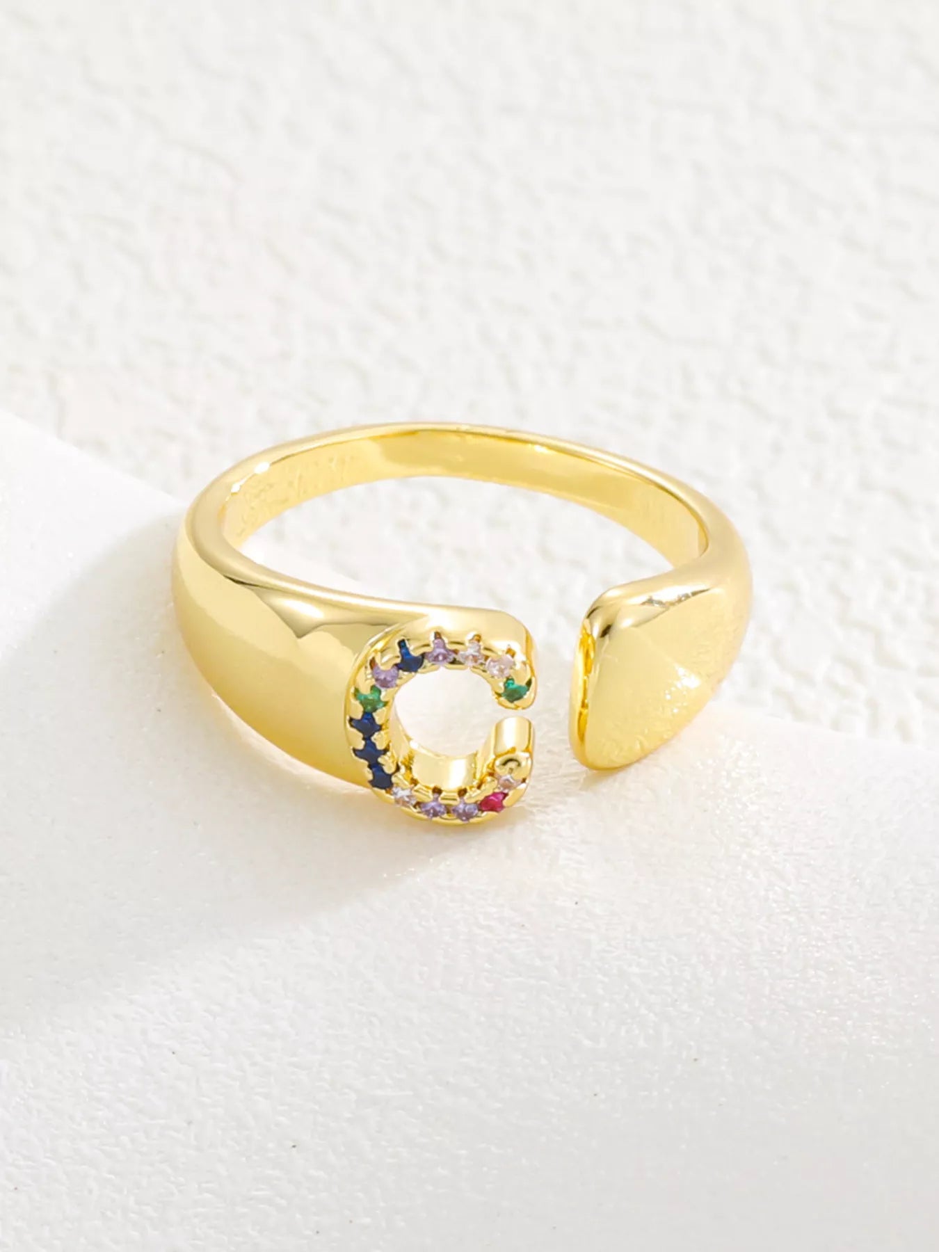 18K Gold-Plated Zircon Letter Ring