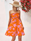 Floral Frill Trim Strapless Smocked Dress for Women