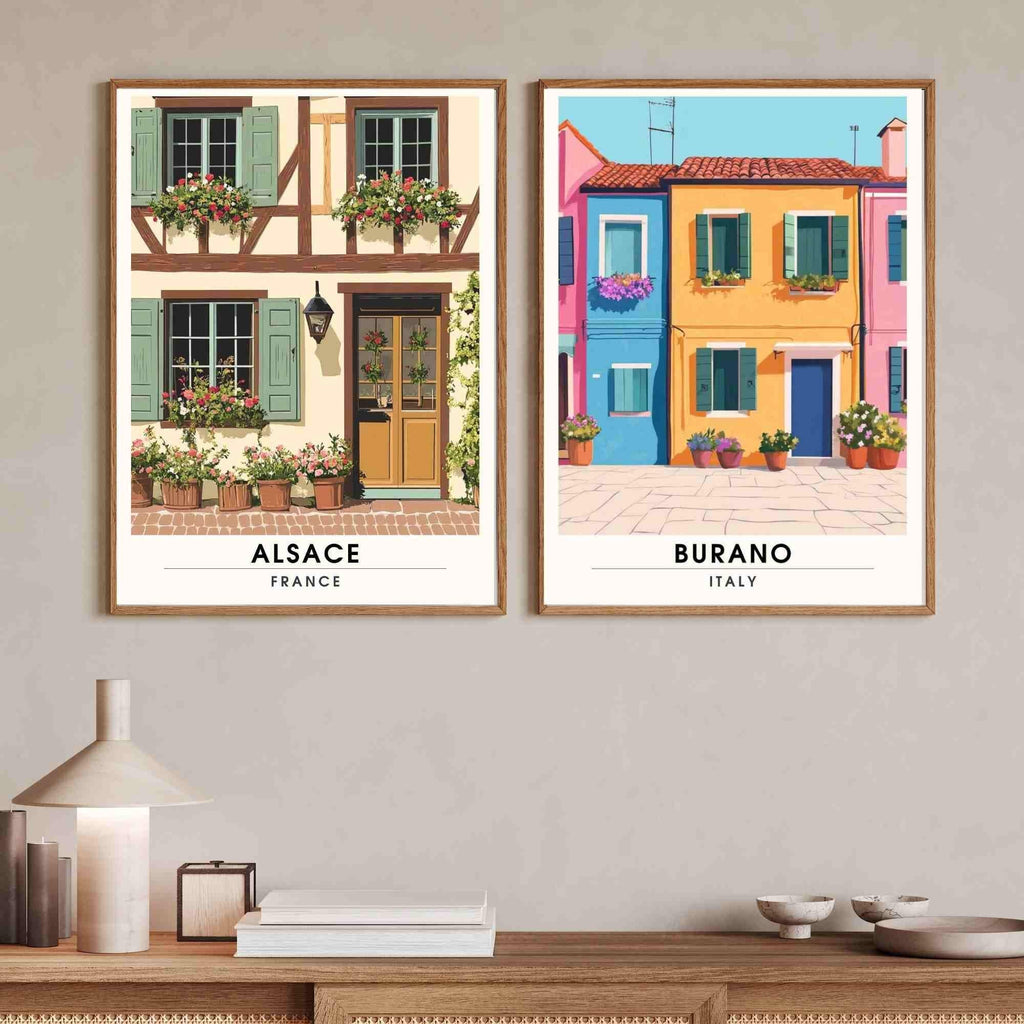 Affiche Alsace | Impression de voyage Alsace - Façades d'Alsace