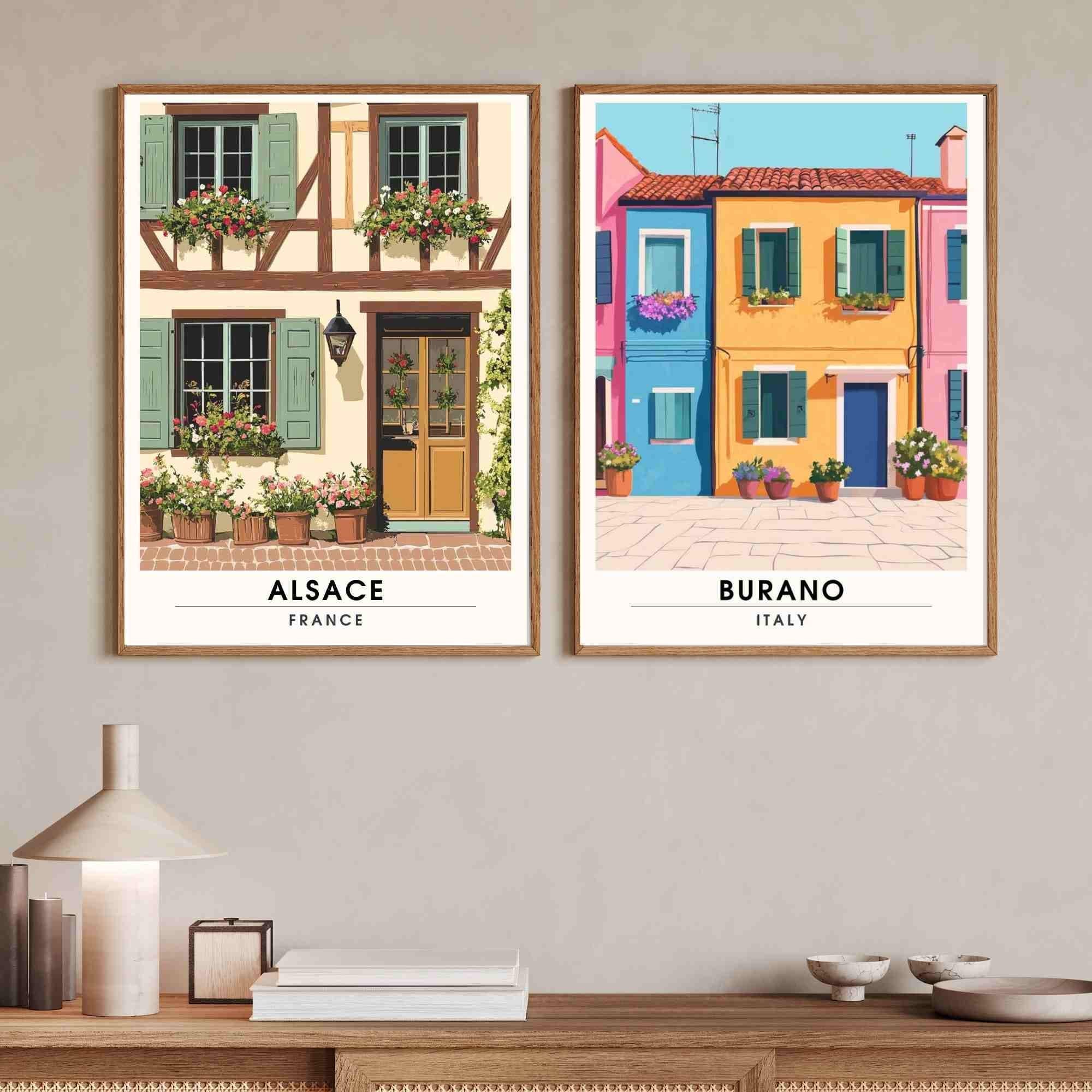 Affiche Alsace | Impression de voyage Alsace - Façades d'Alsace